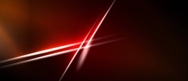 Soyut arkaplan, uzayda geçen parlak çizgiler içerir. Kırmızı parıltı dinamik görsel efekt yaratır, modern tasarım elementi.