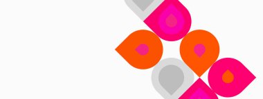 Soyut tasarım renkli damlacık şekilleri içerir. Pembe, turuncu, gri elementler modern görsel etki yaratır. Basit geometri kompozisyona hakim olur.