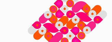 Soyut geometrik desen. Pembe, turuncu, beyaz şekiller, dinamik görsel doku oluşturur. Basit tasarım, modern estetik..