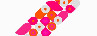 Soyut geometrik desen. Pembe, turuncu daireler, şekiller üst üste biniyor. Modern tasarım ögesi, basit kompozisyon.