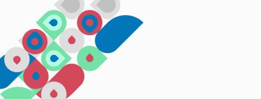 Renkli daireler, kareler beyaz uzayla örtüşüyor. Modern tasarım, basit şekiller dinamik kompozisyon yaratır. Parlak renkler dikkat çeker.