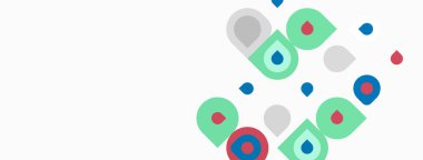 Soyut tasarım renkli daireler, kareler, noktalar içerir. Hafif arkaplanlı minimalist tarz, basit şekiller modern görsellik yaratır.