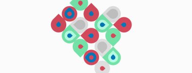 Renkli damlacık şekilleri elmas desenler oluşturur. Minimalist tasarım, düz çizim, basit geometri, canlı renkler mevcut.