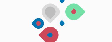 Beyaz arkaplana dağılmış renkli sıvı damlaları. Basit şekiller, düz tasarım, minimum çizim. Parlak renkler sunar.