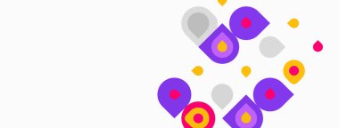 Soyut renkli şekiller mevcut. Mor baskın, turuncu, sarı, gri aksanlı. Minimalist tasarım, temiz arkaplan.