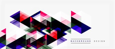 Soyut geometrik desen. Üçgenler çakışıyor, dinamik görsel etki yaratıyor. Renkler kırmızı, mor, yeşil, siyah, beyaz. Modern tasarım ögesi.