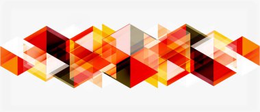 Soyut geometrik desen. Turuncu, kırmızı, beyaz üçgenler üst üste binerek dinamik görsel doku oluşturuyor. Modern tasarım ögesi.