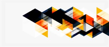 Soyut geometrik şekiller örtüşür, dinamik görsel doku oluşturur. Turuncu, sarı, gri, siyah renkler kompozisyona hakim. Minimalist tasarım.
