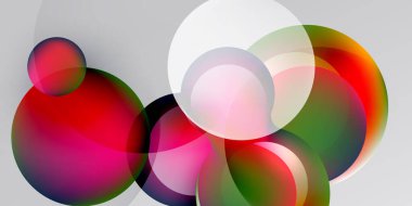 Soyut renkli çemberler çakışıyor, canlı gradyanlar yaratıyor. Yumuşak renkler koyu arkaplana karışır. Modern tasarım ögesi.