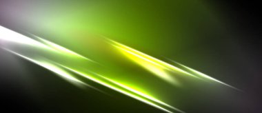 Soyut arkaplan parlak çizgiler, gradyanlar içerir. Yeşil, sarı renkler karanlık uzaya hakim. Modern tasarım ögesi.