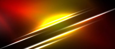 Soyut canlı çizgiler, sıcak renkler baskın gelir. Parlak sarı odak noktası, koyu arkaplan kontrastı yaratır. Modern dijital sanat.