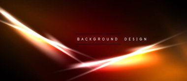 Soyut arka planda canlı turuncu, kırmızı ışık çizgileri var. Karanlık uzay, parlayan çizgileri sarar ve dinamik görsel efekt yaratır..