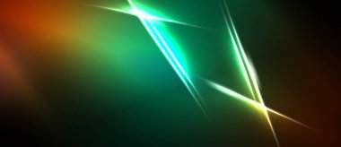 Soyut arka plan parlak yeşil, turuncu ışık çizgilerine sahiptir. Koyu kenarlı çerçeve parlayan çizgiler, dinamik görsel efekt yaratır.