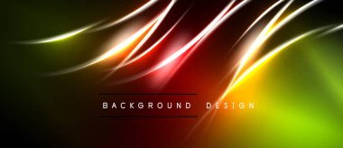 Soyut arkaplan canlı çizgiler, gradyanlar içerir. Kırmızı, sarı renkler karanlık uzaya hükmediyor. Modern tasarım ögesi.