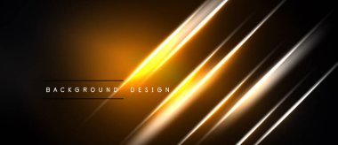 Soyut tasarım siyah arkaplan üzerinde parlayan çizgiler içerir. Dinamik bileşim modern görsel etki yaratır. Minimalist estetik.