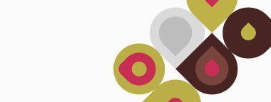 Soyut tasarım özellikleri üst üste binen daireler, çeşitli renkler. Minimalist kompozisyon, temiz çizgiler, modern estetik. Basit şekiller görsel ilgi yaratır.