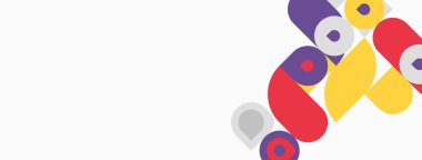 Soyut renkli şekiller örtüşür, dinamik görsel kompozisyon yaratır. Basit geometri, canlı renkler kullanarak tasarıma hükmediyor..