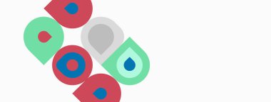 Renkli damlacıklar soyut şekiller oluştururlar. Tasarım canlı renkler, basit geometri, temiz estetik içerir. Minimalist kompozisyon, oyuncu betimleme.