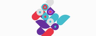 Soyut renkli şekiller örtüşür, dinamik bileşim yaratır. Çemberler, ovaller, kıvrımlar hareketi, enerjiyi, modern tasarımı akla getiriyor.