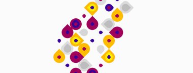 Soyut daireler, farklı boyutlarda, mor, sarı, gri renkler. Arka plan açık beyaz. Minimalist tasarım, modern estetik. Basit şekiller, dağınık desenler..