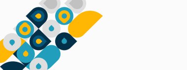 Soyut geometrik şekiller, daireler, kareler, sarı, mavi renkler. Minimalist tasarım, temiz çizgiler, modern estetik, basit kompozisyon.