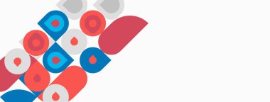 Soyut geometrik şekiller, daireler, kareler, kırmızı, mavi, gri. Negatif alanlı minimalist tasarım. Modern estetik, temiz çizgiler, basit kompozisyon.