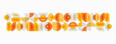 Retro tipografi tasarımı stilize metni içerir. Turuncu, sarı, bej renkler klasik estetik yaratır. Geometrik şekiller harfleri oluşturur.