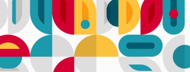 Soyut geometrik şekiller çakışıyor, renkli desenler yaratıyor. Basit formlar, canlı renkler, modern tasarım estetik..