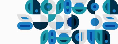 Soyut şekiller, mavi tonlar, geometrik tasarım. Minimalist kompozisyon, modern estetik, basit formlar, görsel elementler.