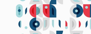 Soyut geometrik desen. Daireler, dikdörtgenler, renkli tasarım yaratarak örtüşüyor. Minimalist tarz, modern estetik. Basit şekiller tekrarlanır.