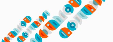 Renkli soyut şekiller çapraz olarak tekrarlanır. Tasarım yuvarlak formlar, canlı renkler, basit geometri. Modern estetik.