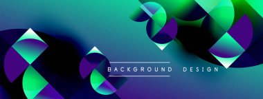 Soyut geometrik şekiller canlı mavileri, yeşillikleri, morları harmanlarlar. Dinamik kompozisyon modern arkaplan tasarımı yaratır. Pürüzsüz gradyanlar görsel cazibeyi artırır.