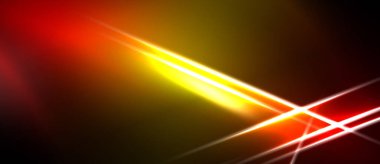 Soyut enerjik enerji çizgileri. Açık sarı, turuncu, kırmızı renkler koyu arkaplana hakim. Dinamik çizgiler görsel etki yaratır.