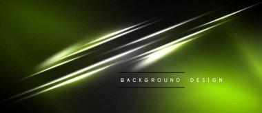 Soyut arkaplan dinamik ışık çizgileri içerir. Yeşil, siyah renkler modern görsel efektler yaratır. Basit metin arkaplan tasarımı okur.
