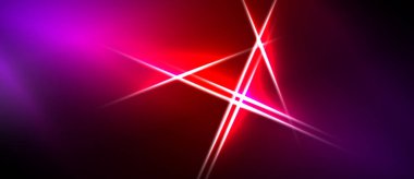 Soyut arka planda canlı pembe, kırmızı gradyanlar var. Parlak çizgiler, dinamik ışık efektleri oluşturarak kesişiyor. Koyu alanlar karşıtlık sağlar.