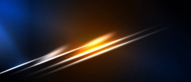 Soyut çizgiler, canlı renkler, dinamik kompozisyon. Parlak turuncu parıltı, havalı mavi tonların zıttıdır. Modern tasarım, gösterişli sunum.