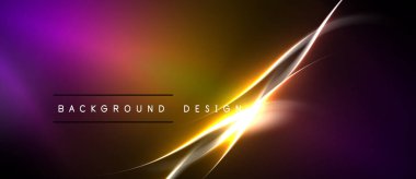 Soyut arka planda canlı mor, turuncu gradyanlar var. Parlak çizgiler dinamik, modern görsel efekt yaratır. Metin arkaplan tasarımı okur.