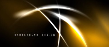 Siyah arkaplan üzerinde soyut altın çizgiler. Parlak parıltı, dinamik görsel efekt yaratır. Projeler için modern tasarım ögesi.