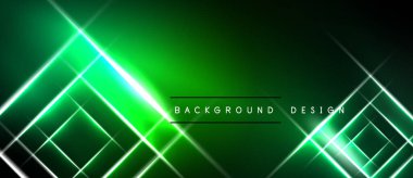 Parlak yeşil soyut arkaplan çizgileri kesişen neon çizgileri. Karanlık sınırlar canlı geometrik tasarımı çerçeveler. Modern, enerjik görsel.