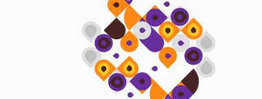 Soyut geometrik şekiller, daireler, kareler, canlı renkler. Kompozisyon modern tasarımı, oyuncu estetiği akla getiriyor. Minimalist stil.