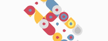 Soyut geometrik şekiller, daireler, kareler, dikdörtgenler. Renkli tasarım, minimalist tarz, düz çizim. Modern estetik, oyuncu kompozisyon.