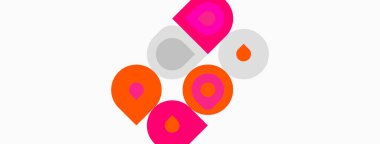 Soyut tasarım, üst üste binen daireler, pembe, mercan, gri renkler. Minimalist kompozisyon, temiz çizgiler, modern estetik. Basit şekiller görsel ilgi yaratır.