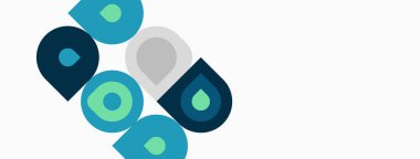 Soyut grafik tasarım, üst üste binen renkli daireler, harf şekilleri oluşturur. Minimalist tarz, temiz çizgiler, modern estetik..