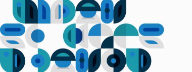 Soyut geometrik şekiller, deniz mavisi ve deniz mavisi renkleri, modern tasarım. Minimalist kompozisyon, oyuncu formlar, temiz estetik..