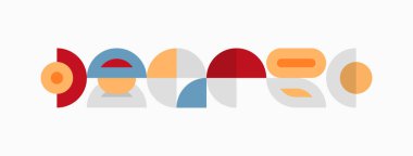 Soyut geometrik şekiller, renkli tasarım. Üst üste binen formlarla minimalist kompozisyon, modern estetik. Basit, temiz çizgiler mevcut.