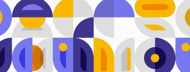 Soyut geometrik desen. Üst üste binen şekiller renkli, modern tasarım yaratır. Basit biçimler, sessiz tonlar, görsel uyum.