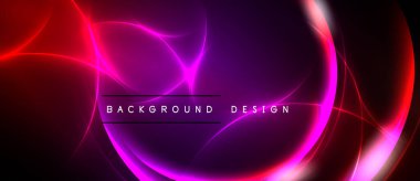 Soyut neon ışıklar canlı mor, kırmızı parıltı yaratır. Dinamik eğriler enerjiyi, hareketi işaret ediyor. Arkaplanda metin arkaplan tasarımı.