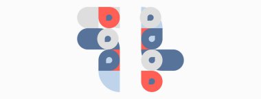 Soyut geometrik şekiller, mavi, gri, kırmızı. Minimalist tasarım, üst üste dizilmiş elementler, temiz çizgiler, basit kompozisyon. Modern estetik.