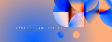 Soyut gradyan arkaplan özellikleri üst üste binen daireler, kareler. Modern tasarım elementleri canlı görsel cazibe yaratır. Metin arkaplan tasarımı okur.