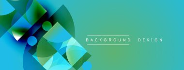 Soyut geometrik şekiller canlı yeşillikleri, mavileri harmanlıyor. Gradyan arka plan dinamik görsel efekt yaratır. Modern tasarım ögesi.